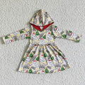 GLD0076 Hippo Tree Print Girls Christmas Hoodie Knee Length Dress
