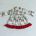 GLD0078 Hippo Tree Print Girls Christmas Knee Length Gown Dress