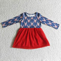 GLD0106 Deer Print Girls Christmas Knee Length Red Tulle Dress