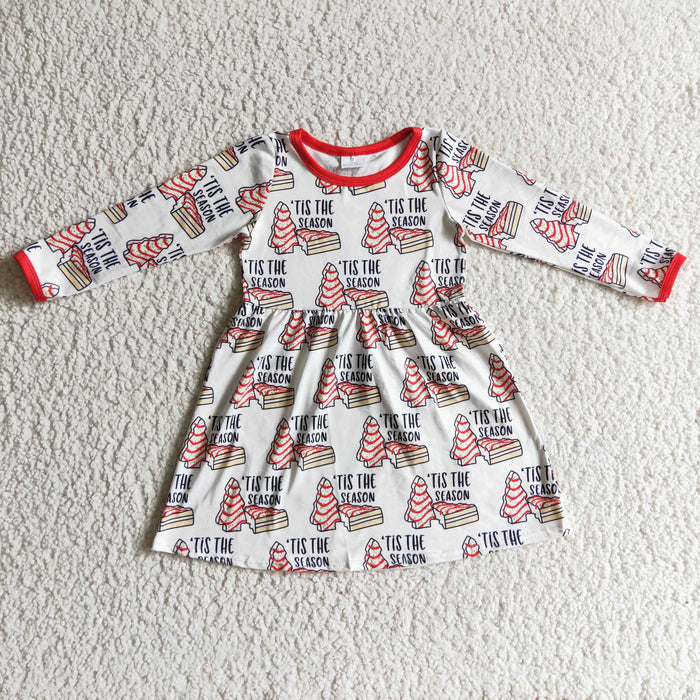 GLD0110 It's Season Debbie Cake Print Girls Christmas Knee Length Dress
