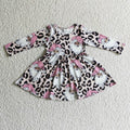 GLD0112 Santa Leopard Print Girls Christmas Knee Length Dress