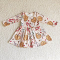 GLD0114 Cookies Milk Candy Cane Checkered Print Girls Christmas Knee Length Dress