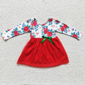 GLD0120 Holly Flowers Print Girls Christmas Knee Length Tulle Dress