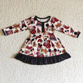 GLD0124 Cartoon Mouse Gingerbread Candy Print Girls Christmas Knee Length Dress