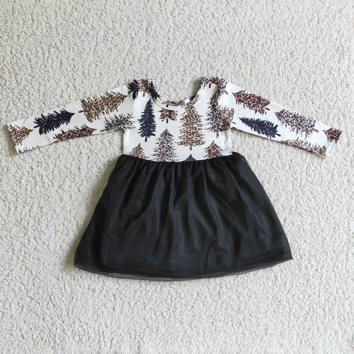 GLD0131 Leopard Tree Print Girls Christmas Knee Length Tulle Dress
