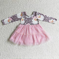 GLD0134 Santa Leopard Print Girls Christmas Knee Length Tulle Dress