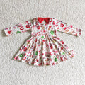 GLD0140 Gingerbread Candy Cane Print Girls Christmas Knee Length Dress