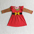 GLD0144 Cartoon Shelf Red Print Girls Christmas Knee Length Dress