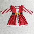 GLD0146 Santa Print Girls Christmas Knee Length Dress