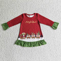 GLD0147 Santa Train Print Girls Christmas Knee Length Dress