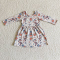 GLD0150 Snowman Holly Candy Cane Checkered Print Girls Christmas Knee Length Dress