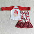 GLP0008 Santa Top Bell Pants Girls Christmas Clothes Set