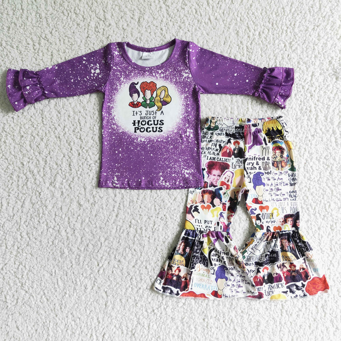 GLP0012 Witch Purple Top Bell Pants Girls Halloween Clothes Set