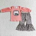 GLP0017 Ghost Pumpkin Pink Top Leopard Bell Pants Girls Halloween Clothes Set