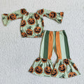 GLP0023 Pumpkin Top Stripes Bell Pants Girls Halloween Clothes Set