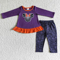 GLP0025 Cartoon Mouse Embroidery Purple Top Web Legging Pants Girls Halloween Clothes Set
