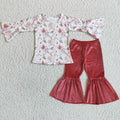 GLP0040 Pumpkin Flowers Top Velvet Bell Pants Girls Fall Clothes Set