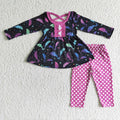 GLP0042 Colorful Bat Tunic Top Pink Dots Legging Pants Girls Halloween Clothes Set