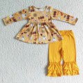 GLP0044 Ghost Boo Tunic Top Yellow Ruffle Pants Girls Halloween Clothes Set