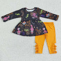GLP0048 Cartoon Cat BOO Pumpkin Tunic Top Cross Legging Pants Girls Halloween Clothes Set