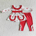 GLP0050 Santa Print Pockets Tunic Top Red Pants Girls Christmas Clothes Set
