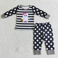 GLP0066 Ghost Embroidery Stripes Dots Print Girls Halloween Pajamas Clothes Set