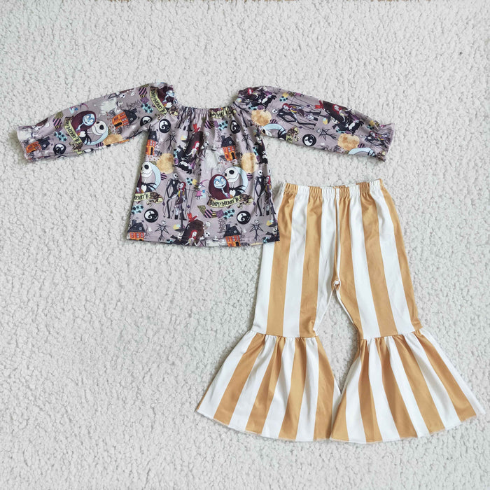 GLP0071 Nightmar* Top Stripes Bell Pants Girls Halloween Clothes Set