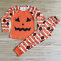 GLP0075 Pumpkin Smiling Orange Stripes Print Woman Halloween Pajamas Clothes Set