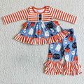 GLP0077 Ghost Pumpkin Boo Stripes Tunic Top Ruffle Pants Girls Halloween Clothes Set