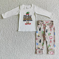 GLP0078 Cartoon Shelf White Top Pants Boys Christmas Clothes Set