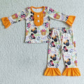 GLP0081 Cartoon Mouse Pumpkin Print Girls Halloween Pajamas Clothes Set