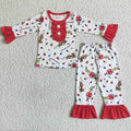 GLP0087 Green Frog Print Girls Christmas Pajamas Clothes Set