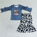 GLP0090 Happy Fall Pumpkin Ruffle Top Bell Pants Girls Fall Clothes Set