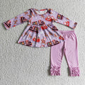 GLP0098 Santa Stars Tunic Top Pink Icing Pants Girls Christmas Clothes Set
