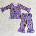 GLP0100 Witch Purple Print Girls Halloween Pajamas Clothes Set