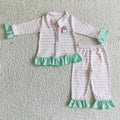 GLP0134 Santa Embroidery Pink Stripes Print Girls Christmas Buttons Pajamas Clothes Set