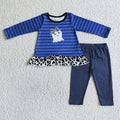 GLP0140 Ghost Blue Stripes Top Dots Legging Pants Girls Halloween Clothes Set