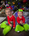 GLP0151 Green Frog Red Top Leopard Fur Bell Pants Girls Christmas Clothes Set