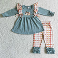 GLP0156 Pumpkin Tunic Top Plaid Legging Pants Girls Fall Clothes Set