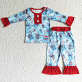 GLP0157 Cartoon Stitc* Blue Print Girls Christmas Pajamas Clothes Set