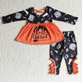 GLP0158 Witch Tunic Top Cross Pants Girls Halloween Clothes Set