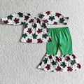 GLP0160 Maple Leaf Checkered Print Girls Christmas Clothes Set