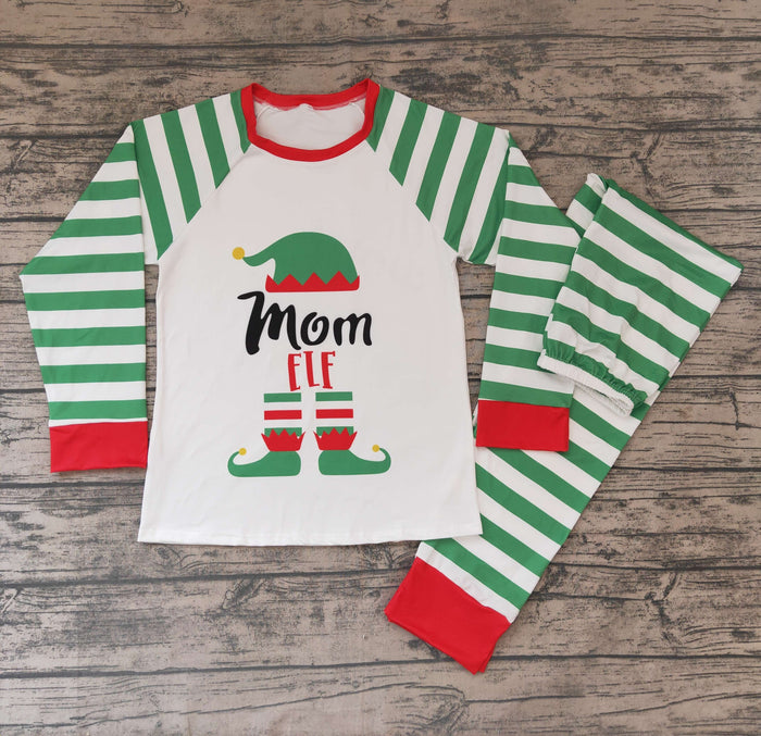 GLP0174 Cartoon Shelf Mom Stripes Print Woman Christmas Pajamas Clothes Set