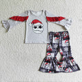 GLP0177 Nightmar* Smiling Grey Top Checkered Bell Pants Girls Christmas Clothes Set