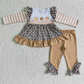 GLP0184 Pumpkin Leopard Tunic Top Legging Pants Girls Fall Clothes Set