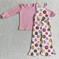 GLP0188 Pink Top Pumpkin Overall Jumpsuits Girls Fall Clothes Set