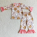 GLP0189 Cookies Milk Candy Cane Print Girls Christmas Pajamas Clothes Set