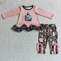GLP0205 Witch Pumpkin Ruffle Tunic Top Flowers Legging Pants Girls Halloween Clothes Set