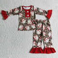 GLP0218 Santa Candy Cane Leopard Print Girls Christmas Pajamas Clothes Set