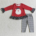 GLP0224 Santa Dots Ruffle Top Stripes Pants Girls Christmas Clothes Set